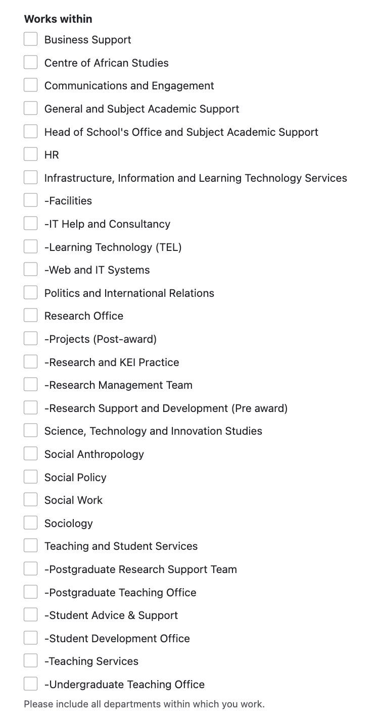 A list of all the departments at SPS
