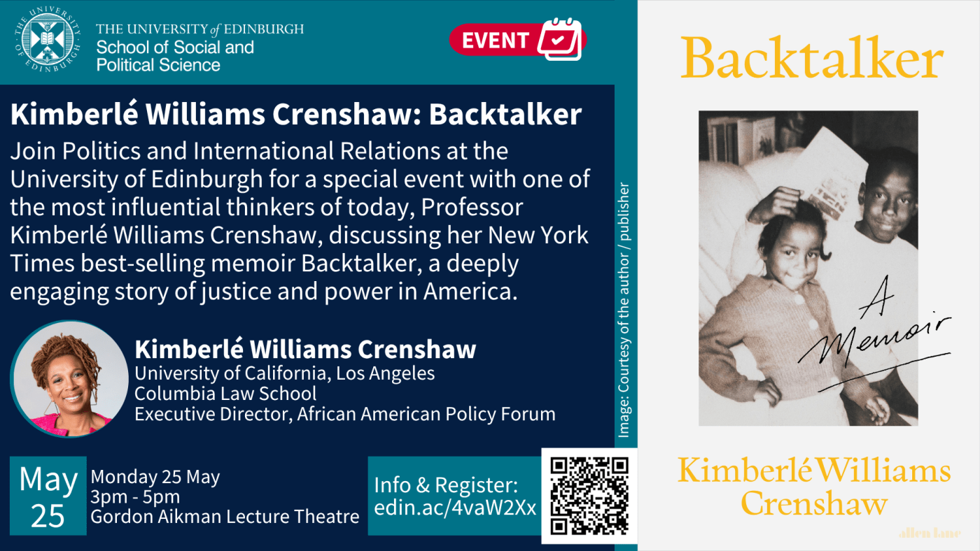 As image of Kimberlé Crenshaw and the front cover of her new book, Backtalker