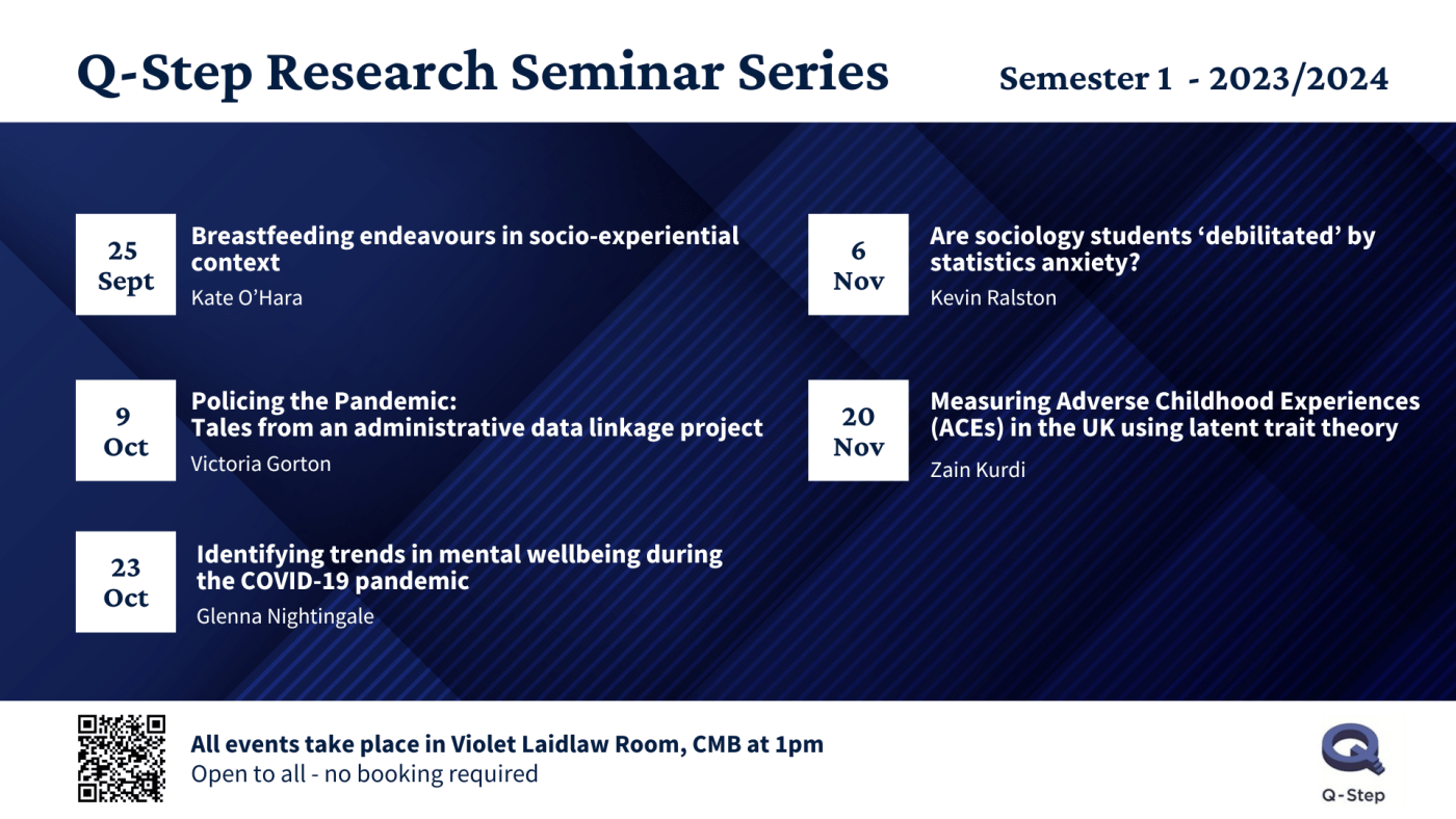 a graphic with the event information for the q-step seminar series