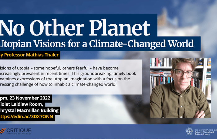 Launch of Mathias Thaler's book No Other Planet - Utopian Visions for a Climate-Changed World