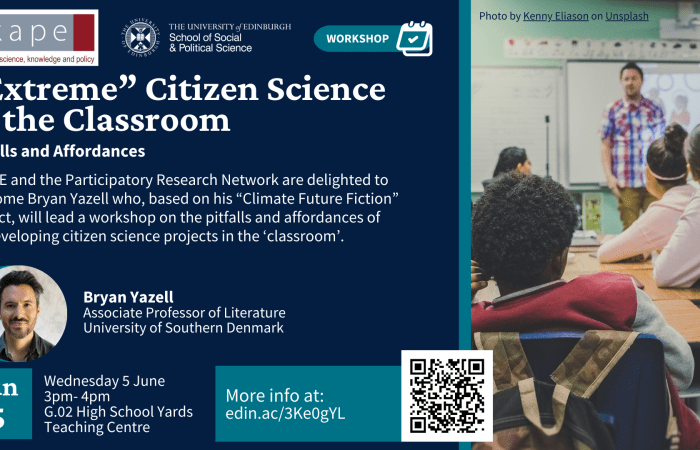 “Extreme” Citizen Science in the Classroom Pitfalls and Affordances, with an image of a classroom. 
