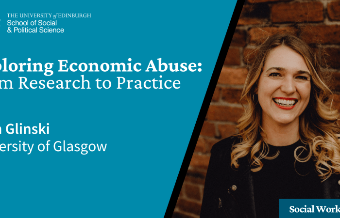 A poster promoting the event with portrait image of the speaker smiling, poster includes event title and speakers name and institution and University of Edinburgh logo. 