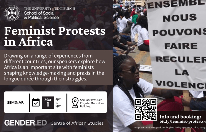 Image of Dr Rama Dieng at a protest in Dakar, Senegal. 