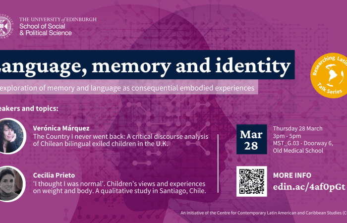 Graphic with event information and photos of the speakers