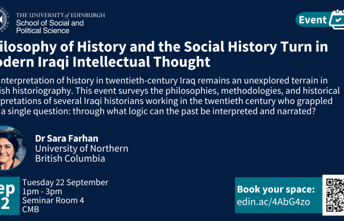 Details of the event and an image of the guest speaker Dr Sara Farhan