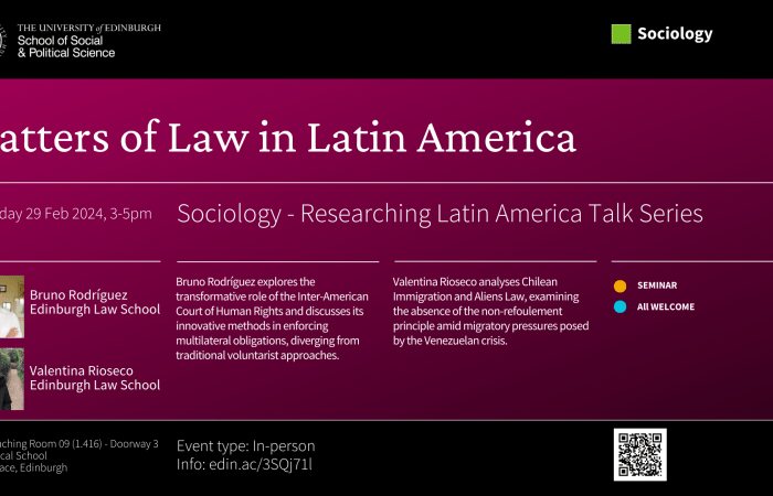 Poster with event details and photo of speakers