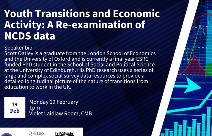 Image of banner of the Q-Step Seminar: Youth Transitions and Economic Activity: A Re-examination of NCDS data