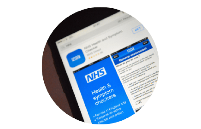The NHS app on a phone screen