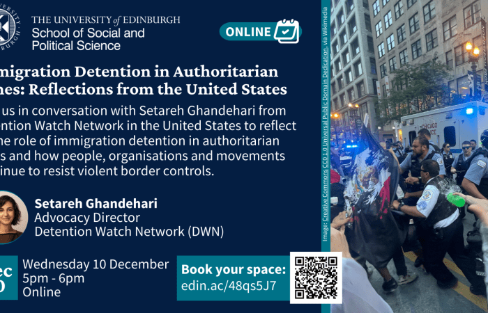Event details alongside an image showing clashes occurring during an ICE protest in Chicago