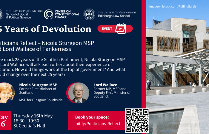 Graphic with all event information and photos of Nicola Sturgeon MSP and Lord Wallace of Tankerness