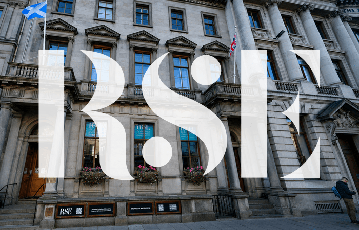 Image of Royal Society of Edinburgh building, overlaid with its logo