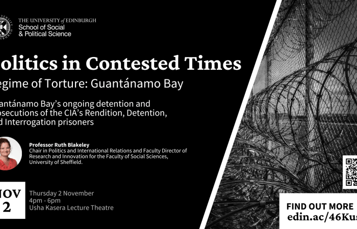 Poster for the event 'Politics in Contested Times - Regime of Torture Change