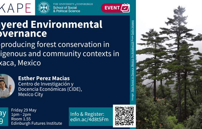 Image of the presenter, and of a forest in Oaxaca