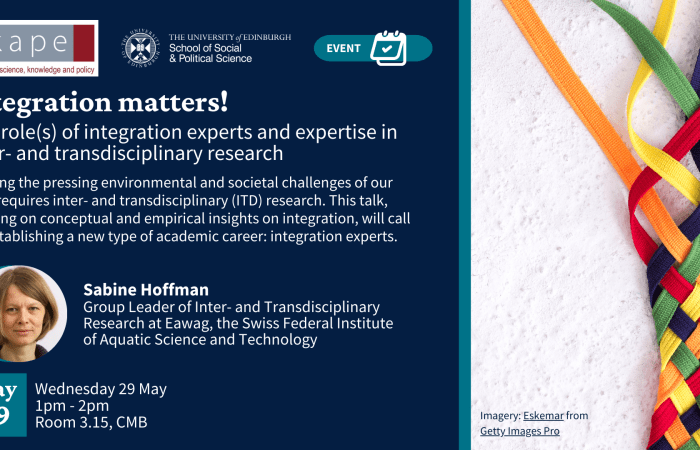 Integration matters! The role(s) of integration experts and expertise in inter- and transdisciplinary research . With an image of Sabine Hoffmann and pieces of cord being woven together. 