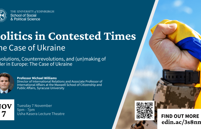 Poster for the event 'Politics in Contested Times - The Case of Ukraine'