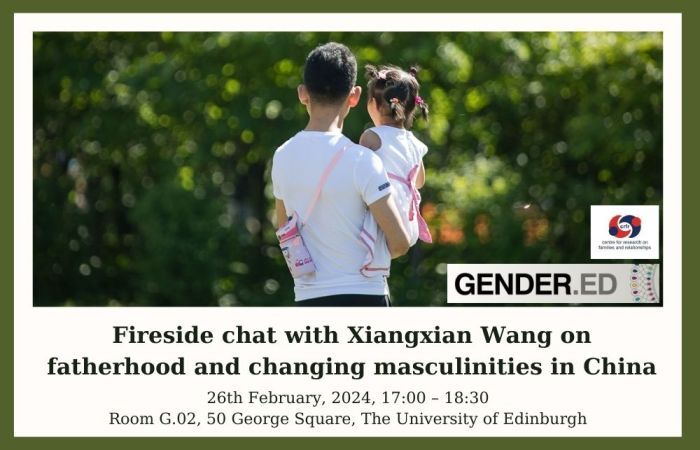 Photo of father holding his daughter, facing away from the camera. Event information at the bottom of the image